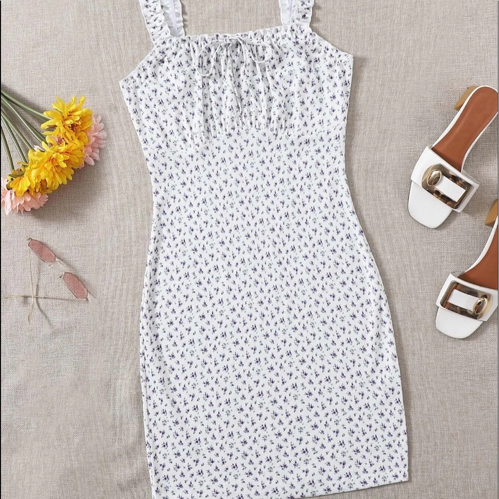 Plus Floral Frilled Strap Ruched Busty Dress